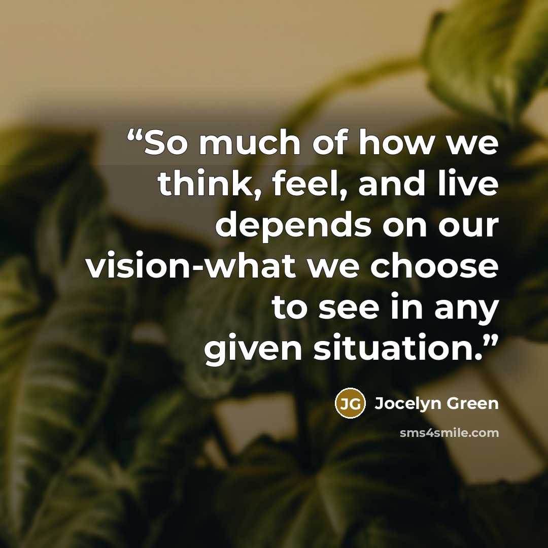 “So much of how we think, feel, and live depends on our vision-what we choose to see in any given situation.” quote by Jocelyn Green