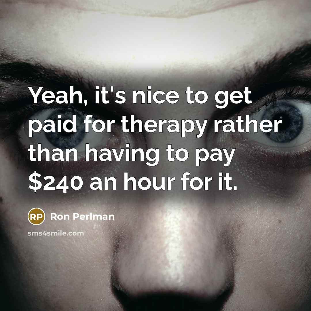 “Yeah, it's nice to get paid for therapy rather than having to pay $240 an hour for it.” quote by Ron Perlman