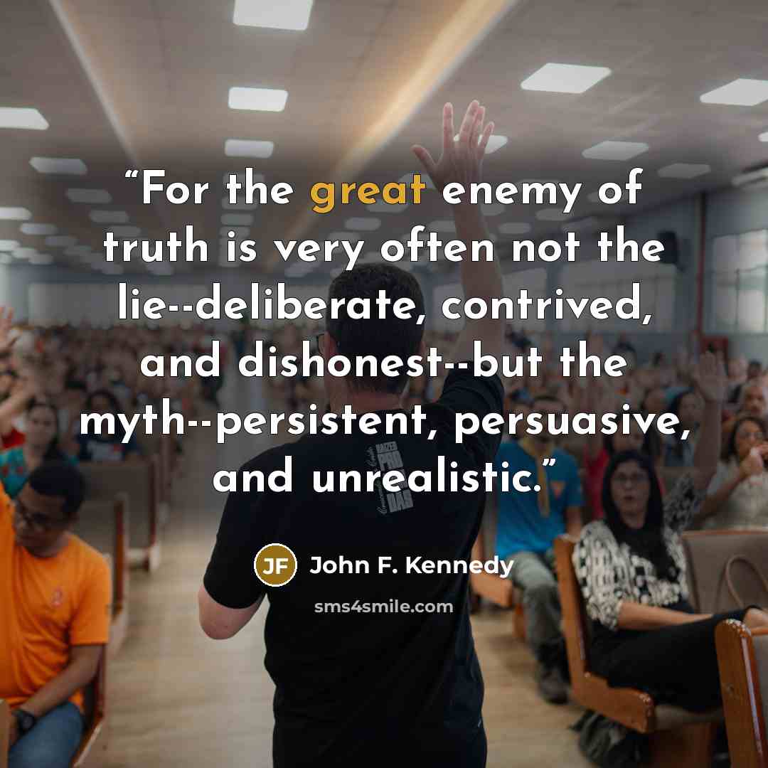 “For the great enemy of truth is very often not the lie--deliberate, contrived, and dishonest--but the myth--persistent, persuasive, and unrealistic.” quote by John F. Kennedy