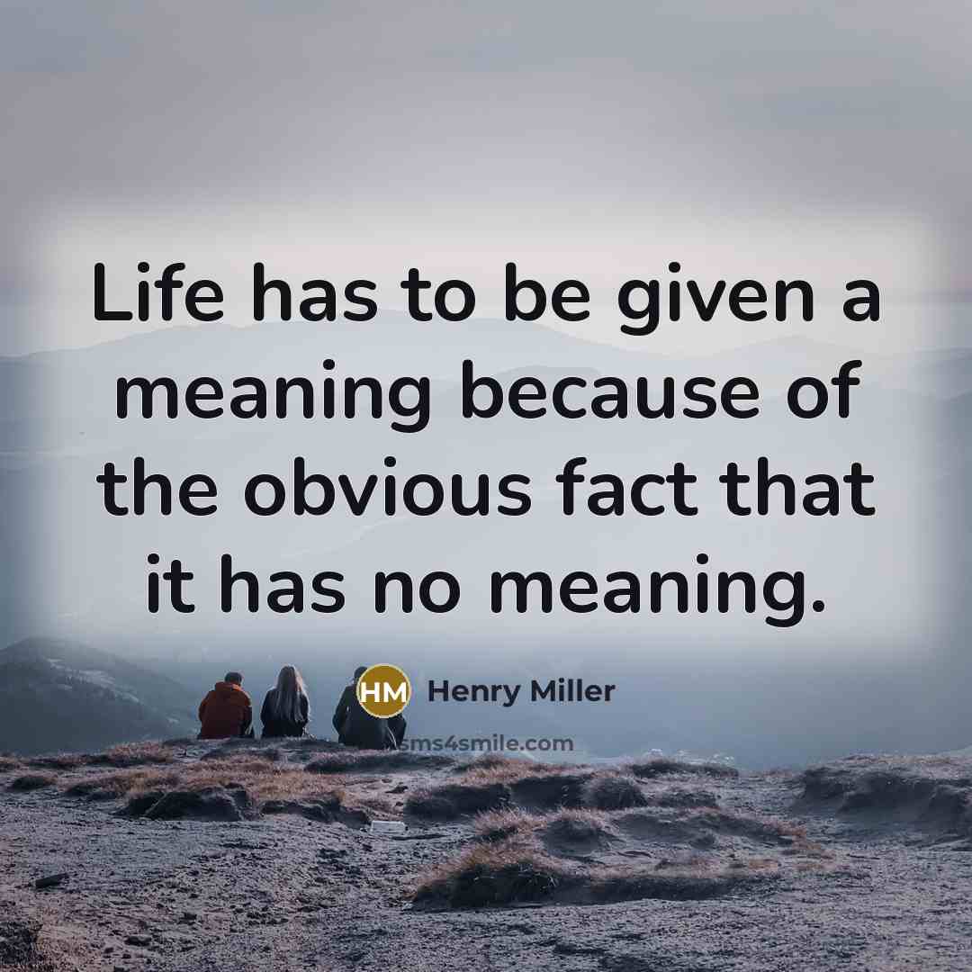 “Life has to be given a meaning because of the obvious fact that it has no meaning.” quote by Henry Miller