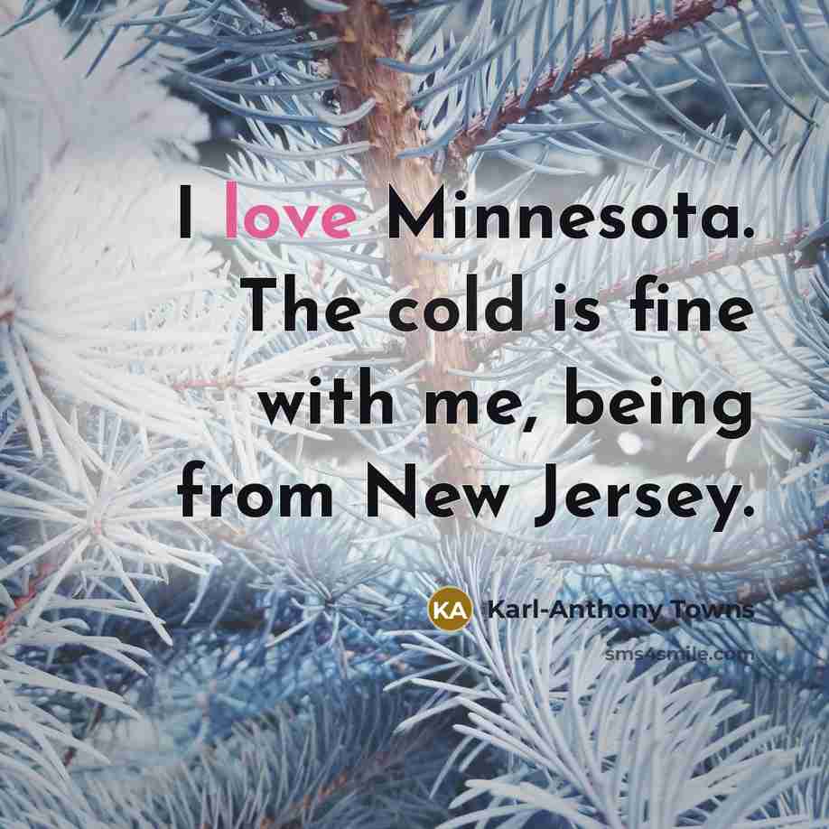 “I love Minnesota. The cold is fine with me, being from New Jersey.” quote by Karl-Anthony Towns