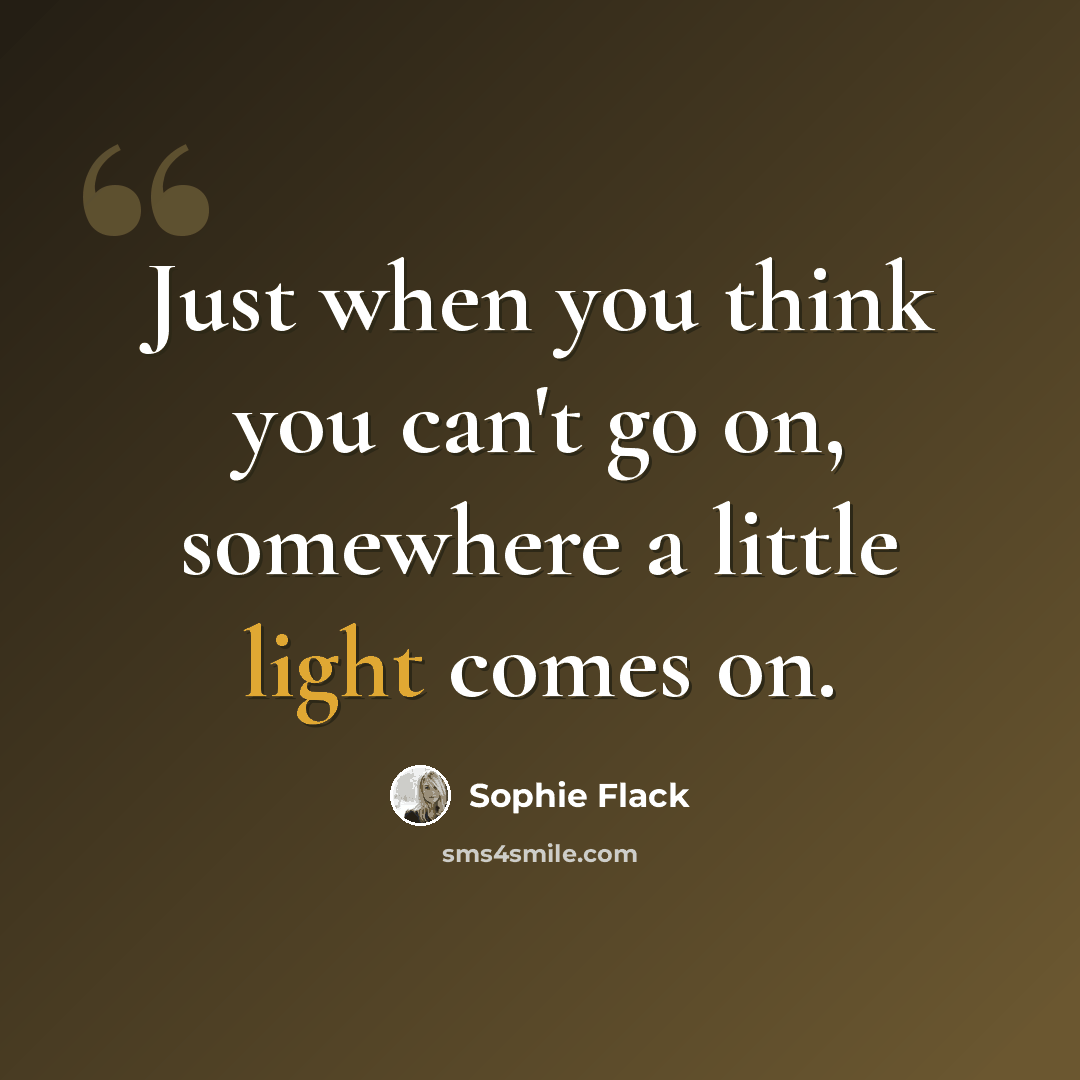 “Just when you think you can't go on, somewhere a little light comes on.” quote by Sophie Flack