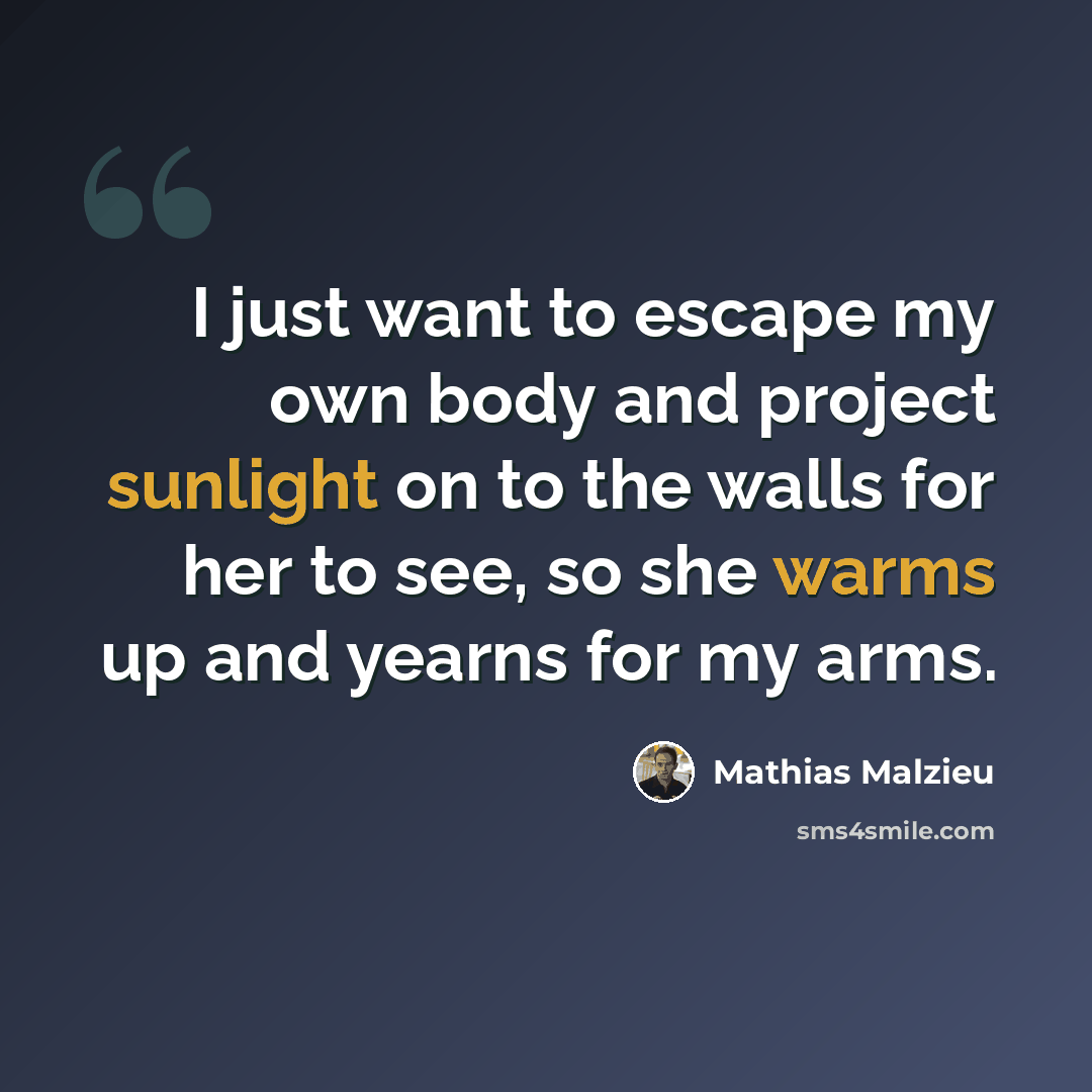 “I just want to escape my own body and project sunlight on to the walls for her to see, so she warms up and yearns for my arms.” quote by Mathias Malzieu