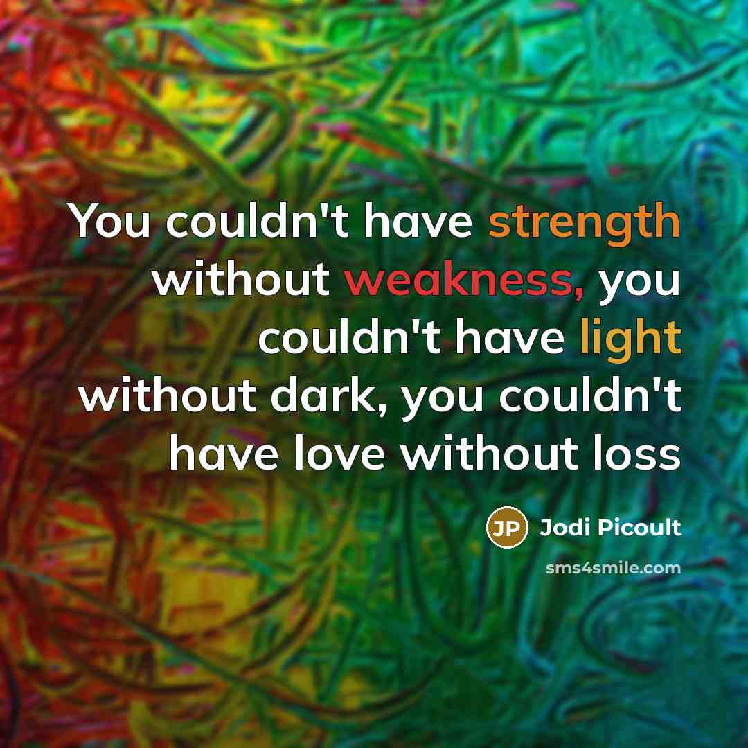 “You couldn't have strength without weakness, you couldn't have light without dark, you couldn't have love without loss” quote by Jodi Picoult