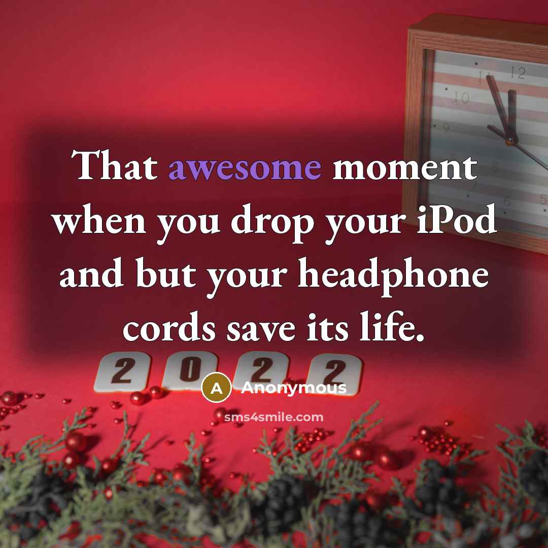 “That awesome moment when you drop your iPod and but your headphone cords save its life.” quote by Anonymous