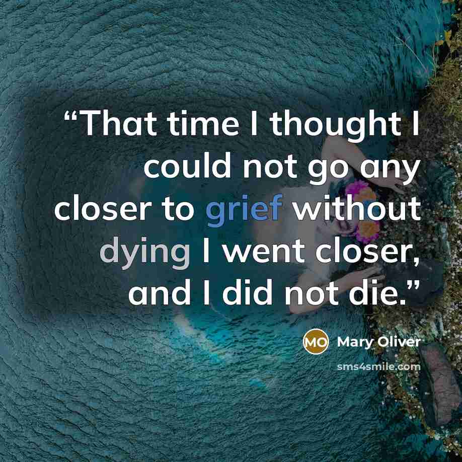 “That time I thought I could not go any closer to grief without dying I went closer, and I did not die.” quote by Mary Oliver