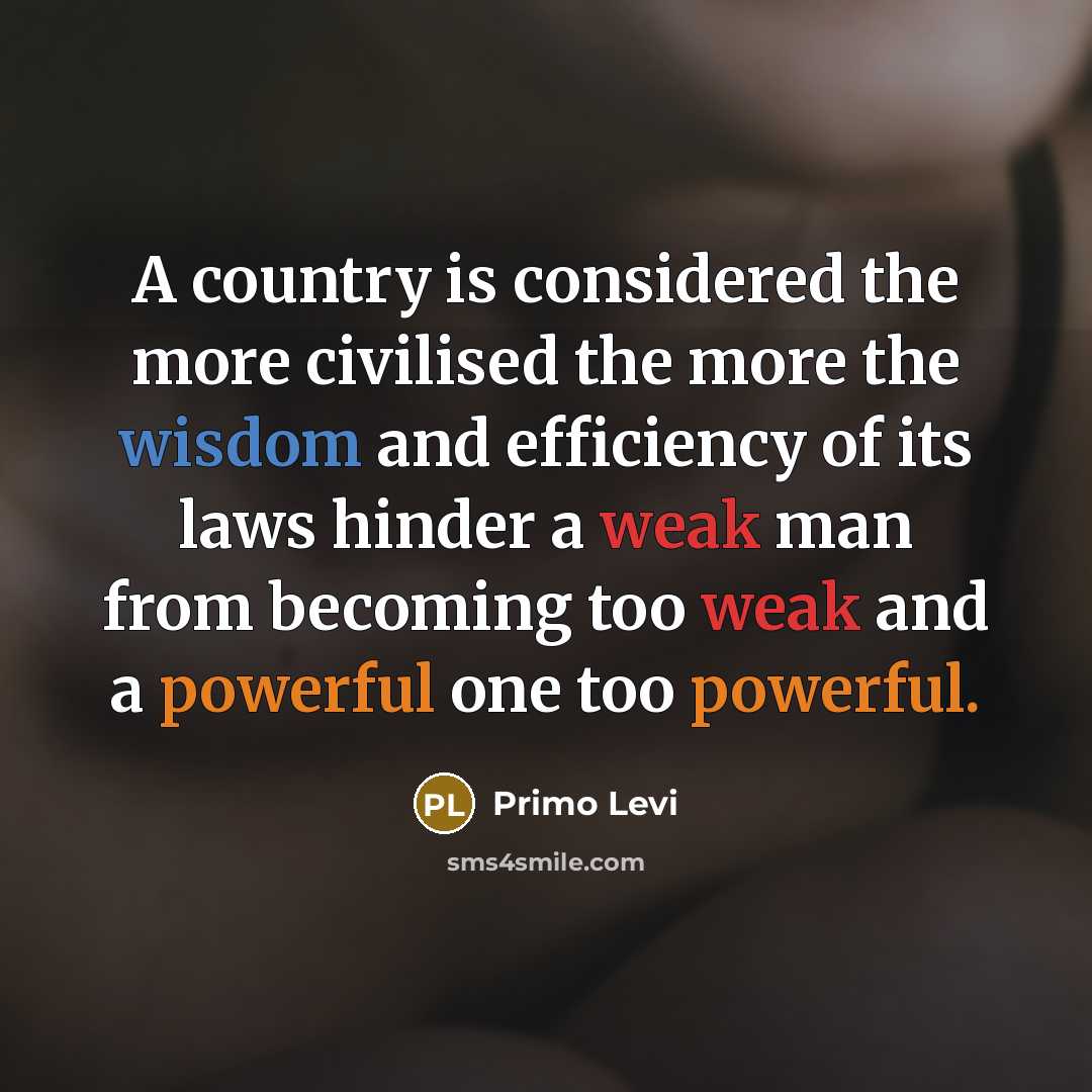 “A country is considered the more civilised the more the wisdom and efficiency of its laws hinder a weak man from becoming too weak and a powerful one too powerful.” quote by Primo Levi