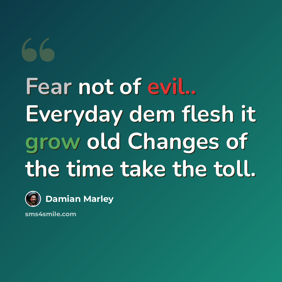 “Fear not of evil.. Everyday dem flesh it grow old Changes of the time take the toll.” quote by Damian Marley