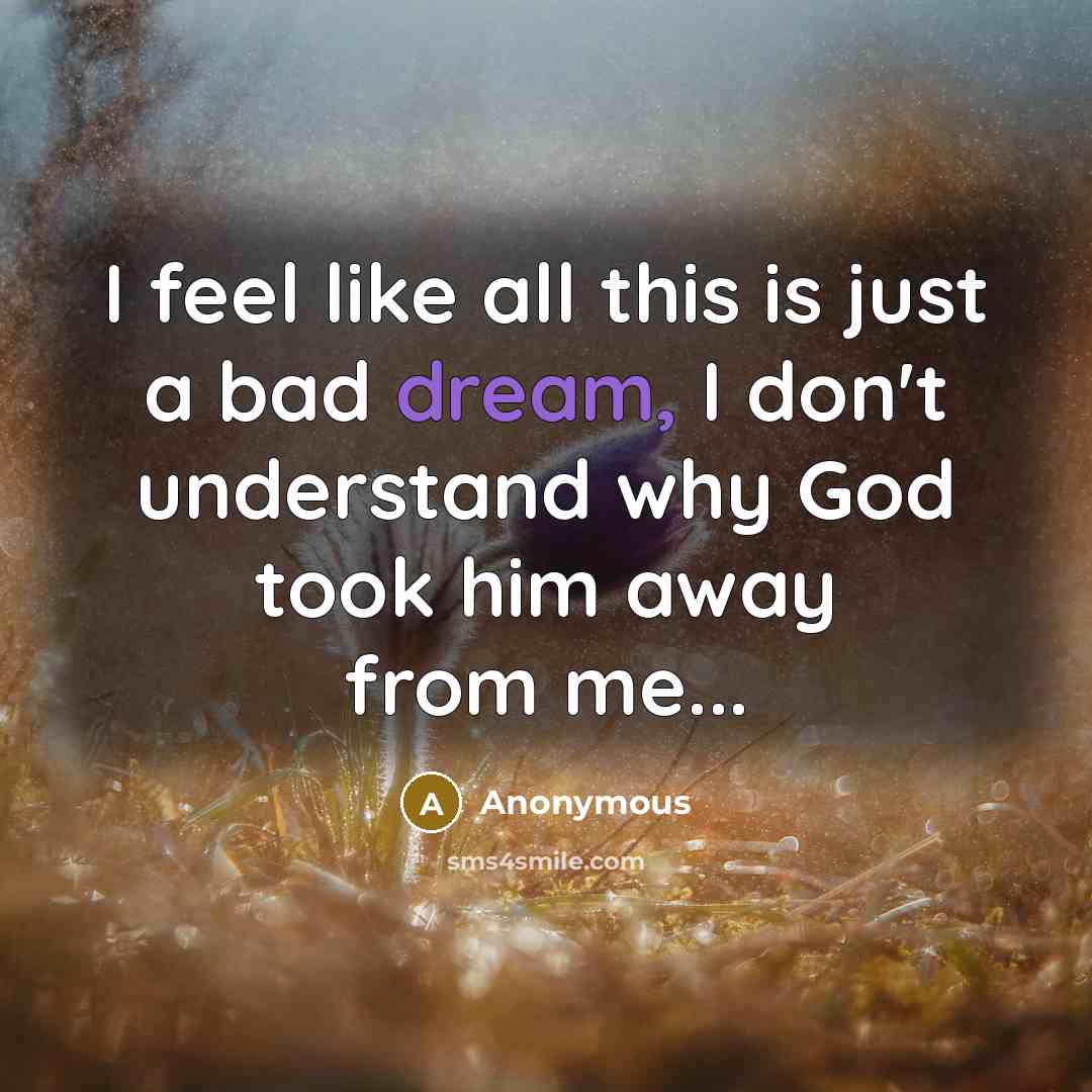 “I feel like all this is just a bad dream, I don't understand why God took him away from me...” quote by Anonymous