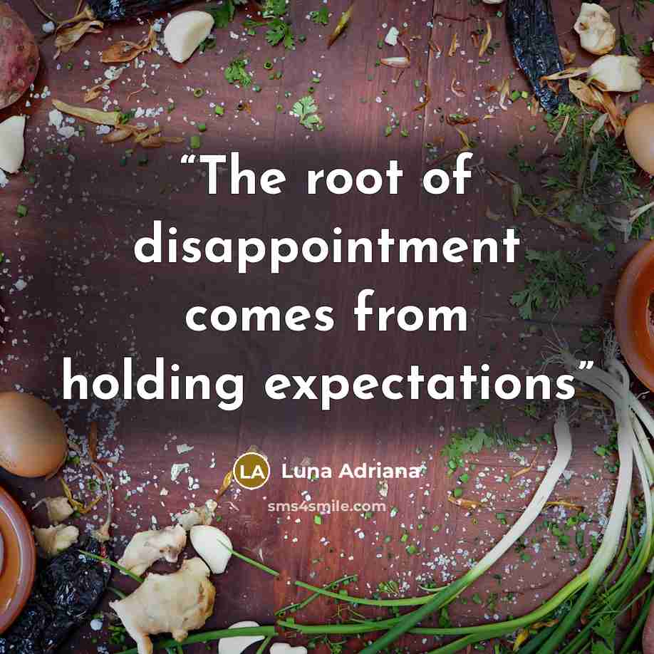 “The root of disappointment comes from holding expectations” quote by Luna Adriana