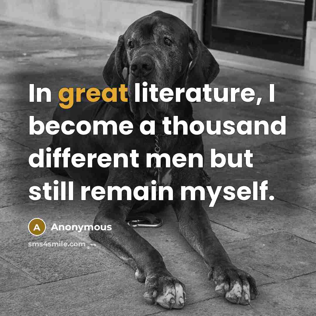 “In great literature, I become a thousand different men but still remain myself.” quote by Anonymous