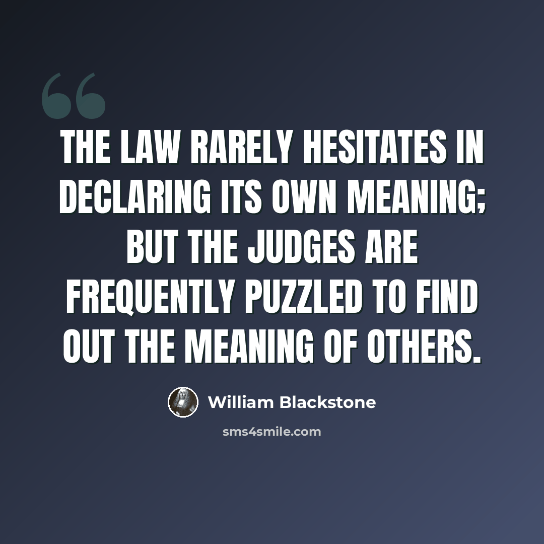 “The law rarely hesitates in declaring its own meaning; but the Judges are frequently puzzled to find out the meaning of others.” quote by William Blackstone