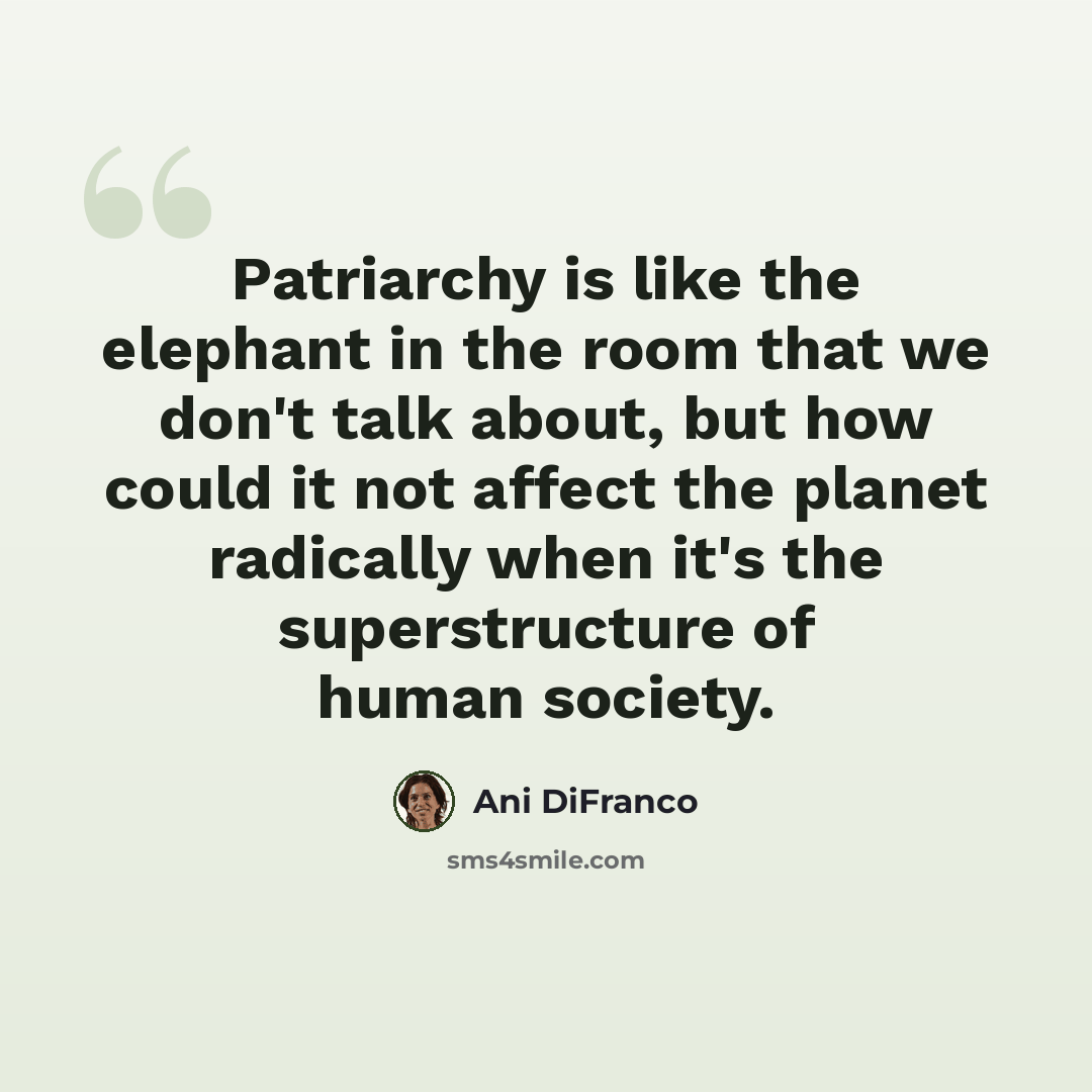 “Patriarchy is like the elephant in the room that we don't talk about, but how could it not affect the planet radically when it's the superstructure of human society.” quote by Ani DiFranco