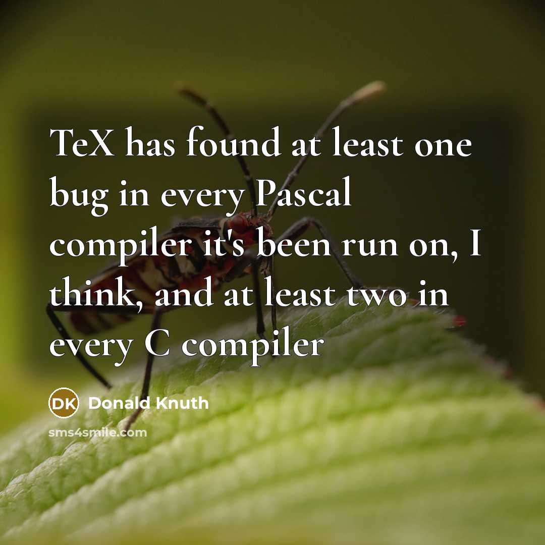 “TeX has found at least one bug in every Pascal compiler it's been run on, I think, and at least two in every C compiler” quote by Donald Knuth