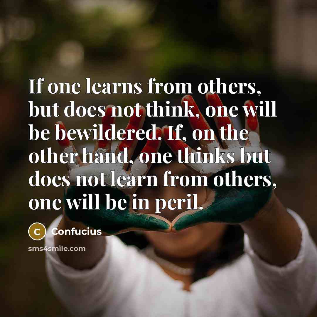 “If one learns from others, but does not think, one will be bewildered. If, on the other hand, one thinks but does not learn from others, one will be in peril.” quote by Confucius