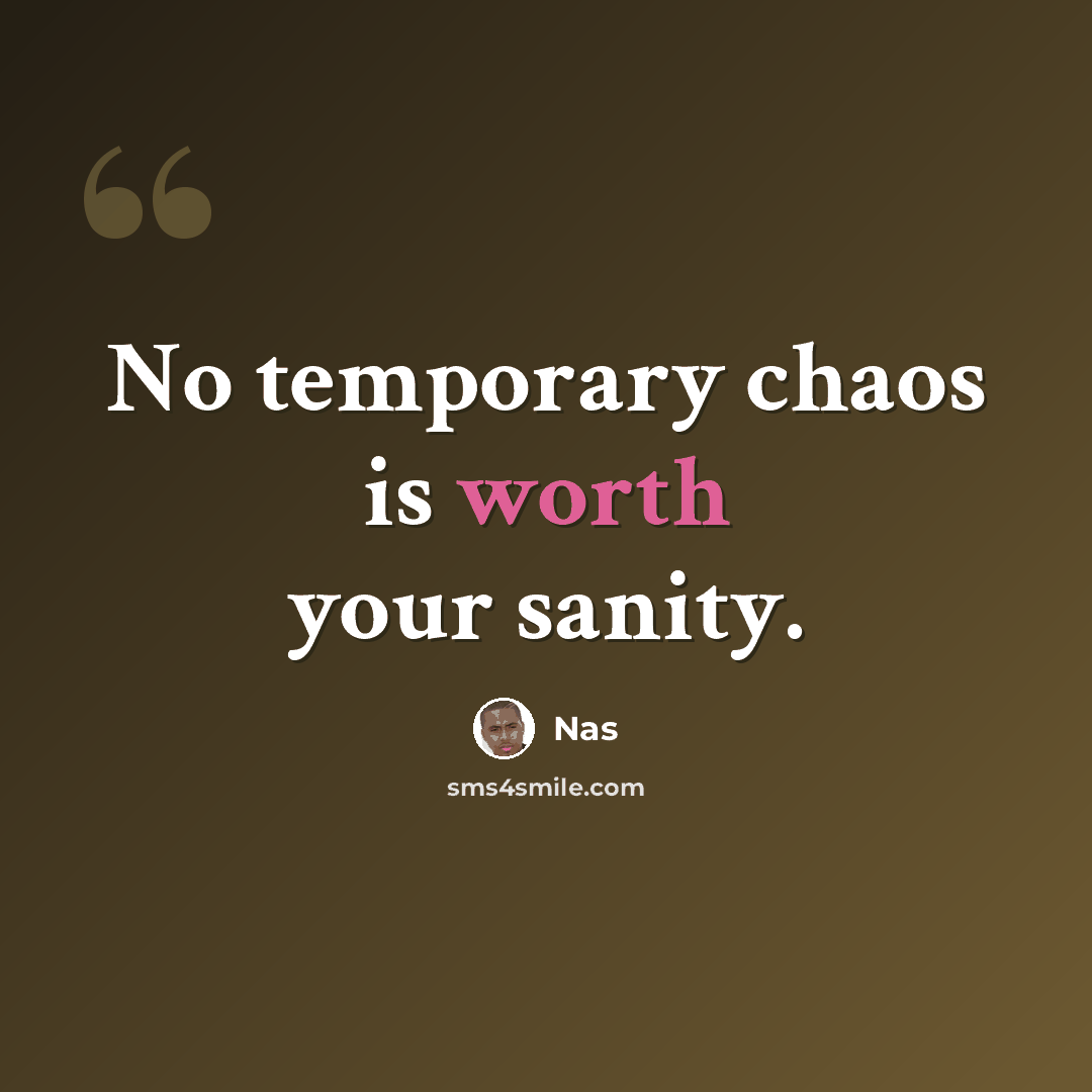“No temporary chaos is worth your sanity.” quote by Nas