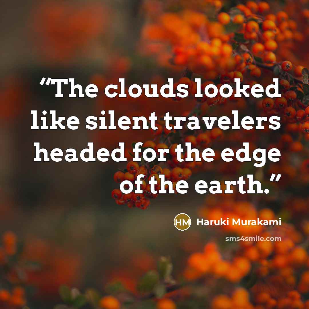 “The clouds looked like silent travelers headed for the edge of the earth.” quote by Haruki Murakami
