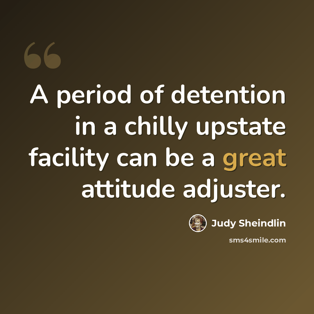 “A period of detention in a chilly upstate facility can be a great attitude adjuster.” quote by Judy Sheindlin