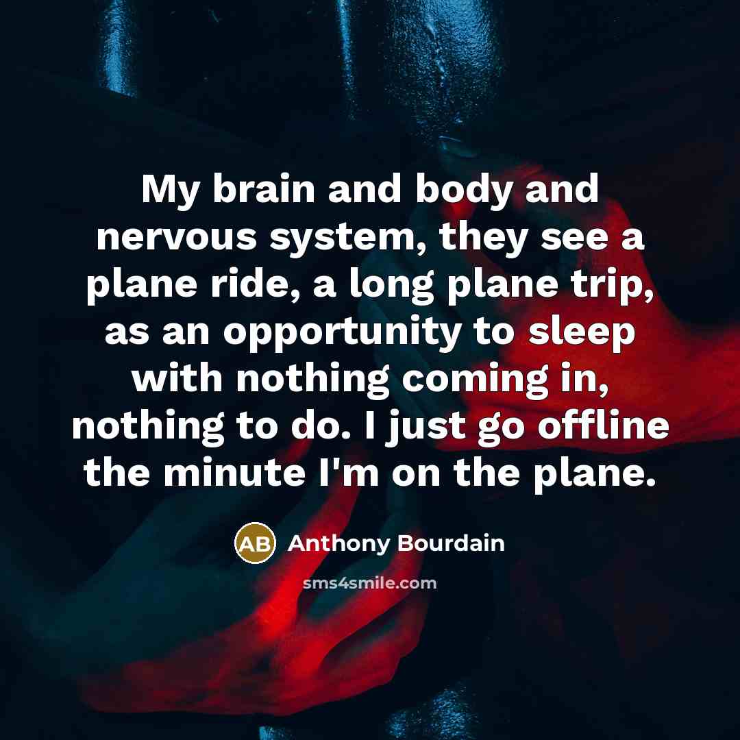 “My brain and body and nervous system, they see a plane ride, a long plane trip, as an opportunity to sleep with nothing coming in, nothing to do. I just go offline the minute I'm on the plane.” quote by Anthony Bourdain