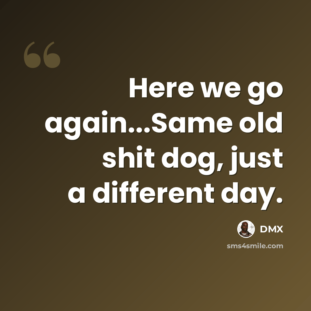 “Here we go again...Same old shit dog, just a different day.” quote by Dmx