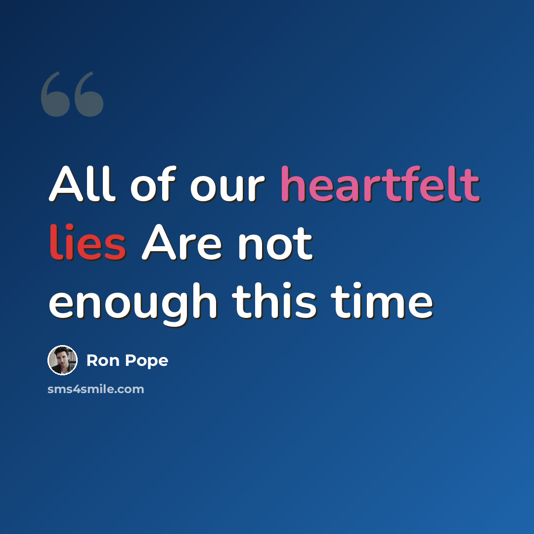 “All of our heartfelt lies Are not enough this time” quote by Ron Pope
