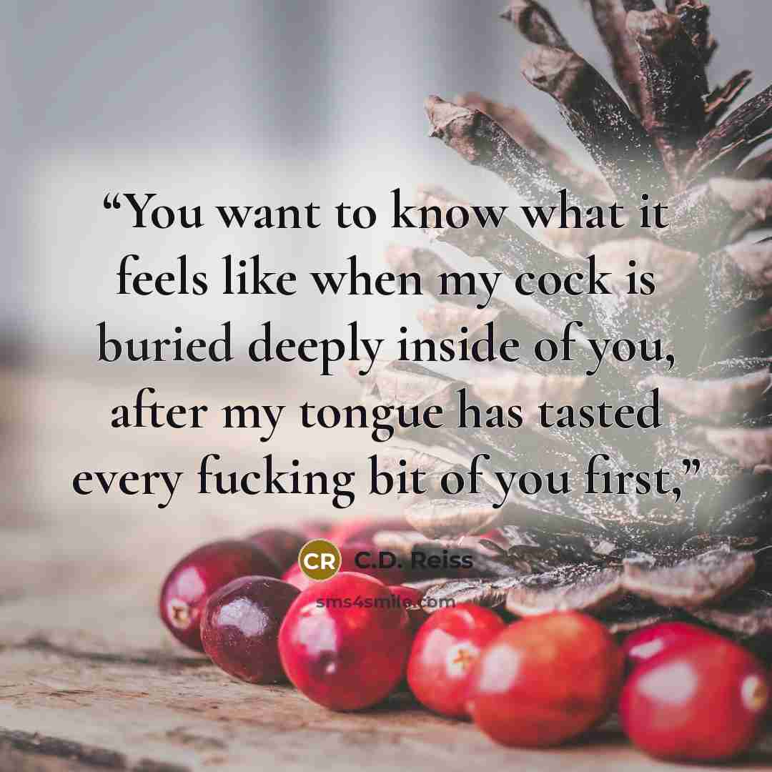 “You want to know what it feels like when my cock is buried deeply inside of you, after my tongue has tasted every fucking bit of you first,” quote by C.D. Reiss