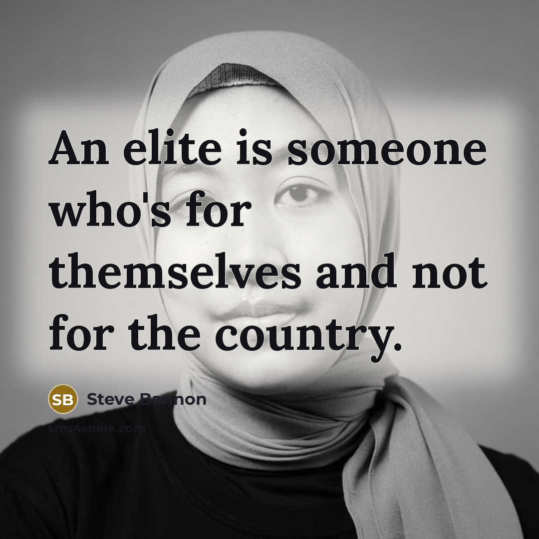 “An elite is someone who's for themselves and not for the country.” quote by Steve Bannon