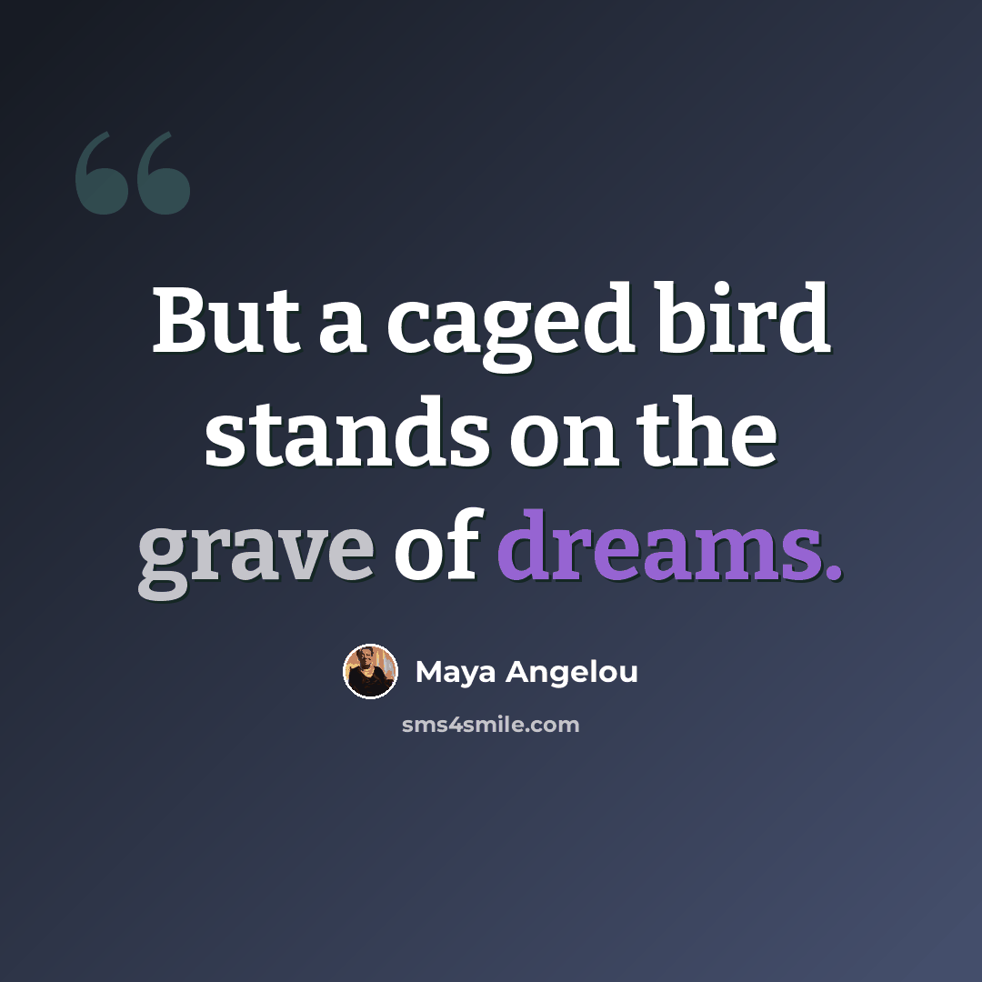 “But a caged bird stands on the grave of dreams.” quote by Maya Angelou