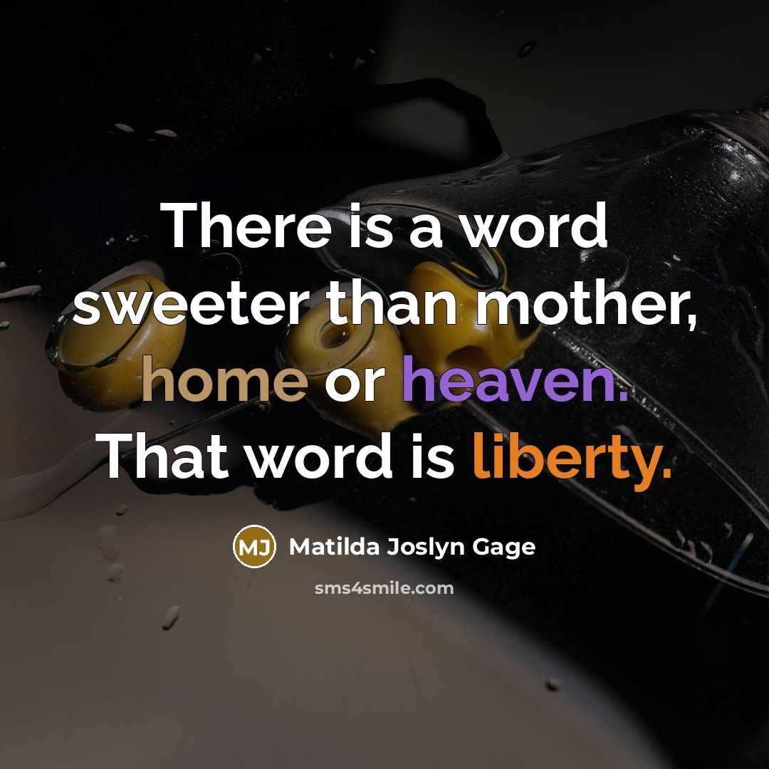 “There is a word sweeter than mother, home or heaven. That word is liberty.” quote by Matilda Joslyn Gage