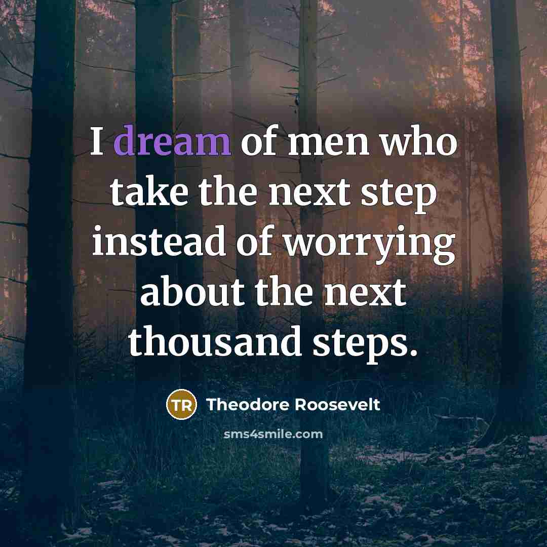 “I dream of men who take the next step instead of worrying about the next thousand steps.” quote by Theodore Roosevelt