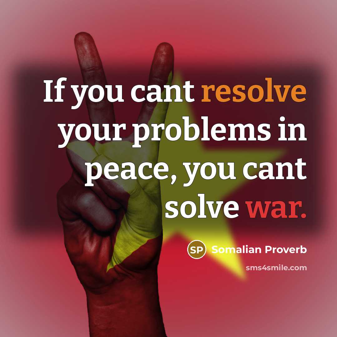 “If you cant resolve your problems in peace, you cant solve war.” quote by Somalian Proverb