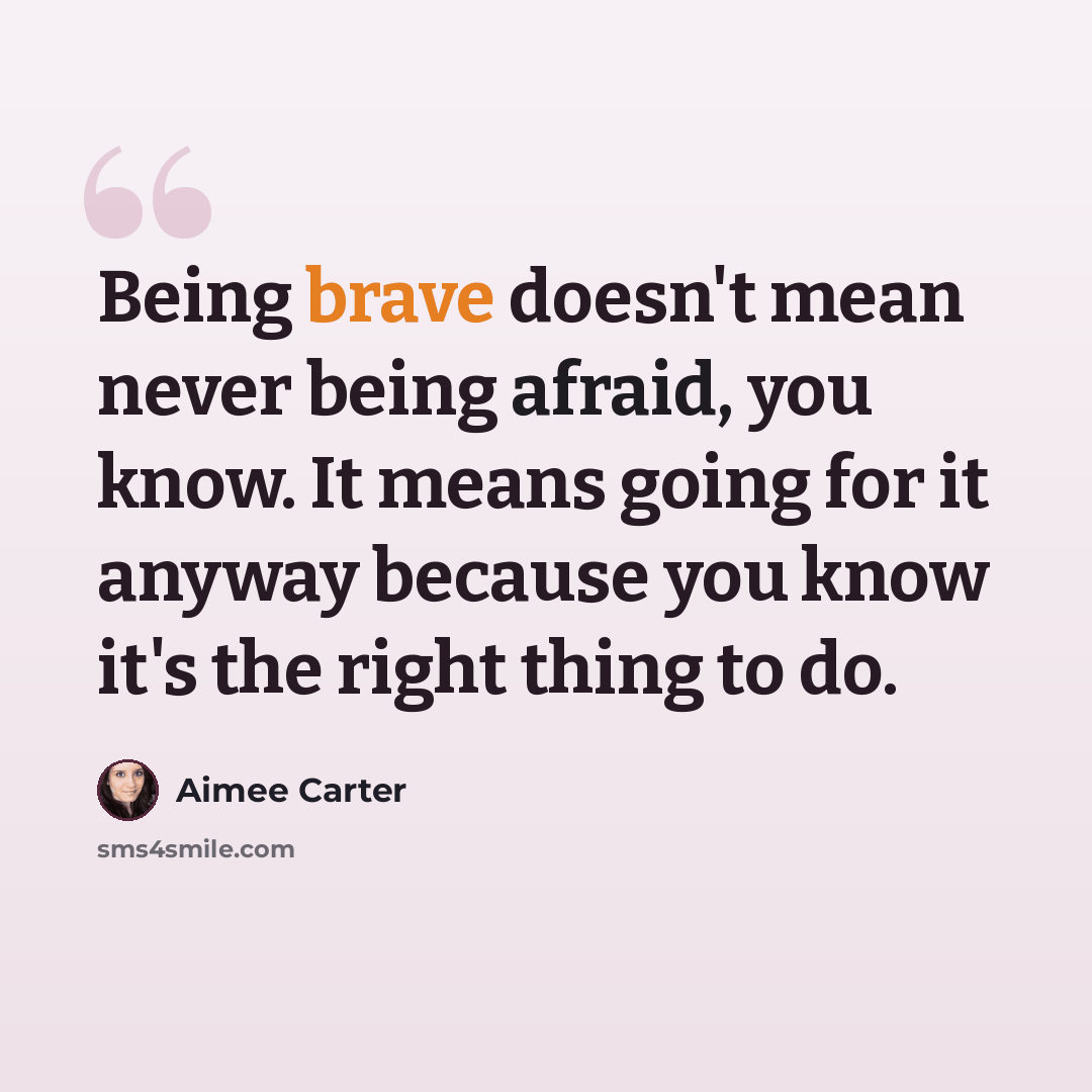 “Being brave doesn't mean never being afraid, you know. It means going for it anyway because you know it's the right thing to do.” quote by Aimee Carter