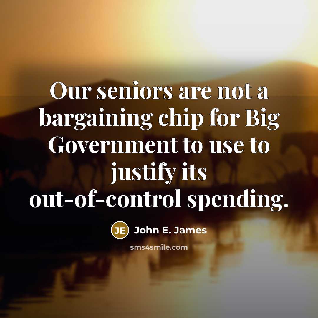 “Our seniors are not a bargaining chip for Big Government to use to justify its out-of-control spending.” quote by John E. James