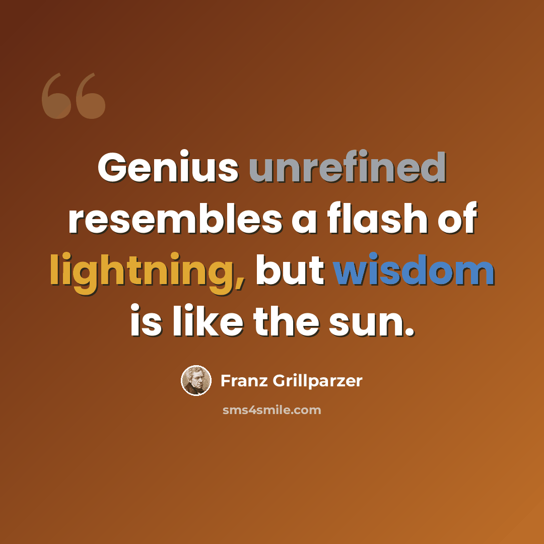 “Genius unrefined resembles a flash of lightning, but wisdom is like the sun.” quote by Franz Grillparzer
