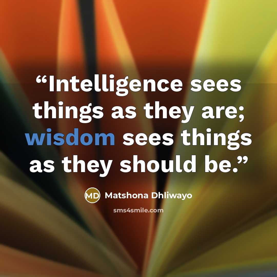 “Intelligence sees things as they are; wisdom sees things as they should be.” quote by Matshona Dhliwayo