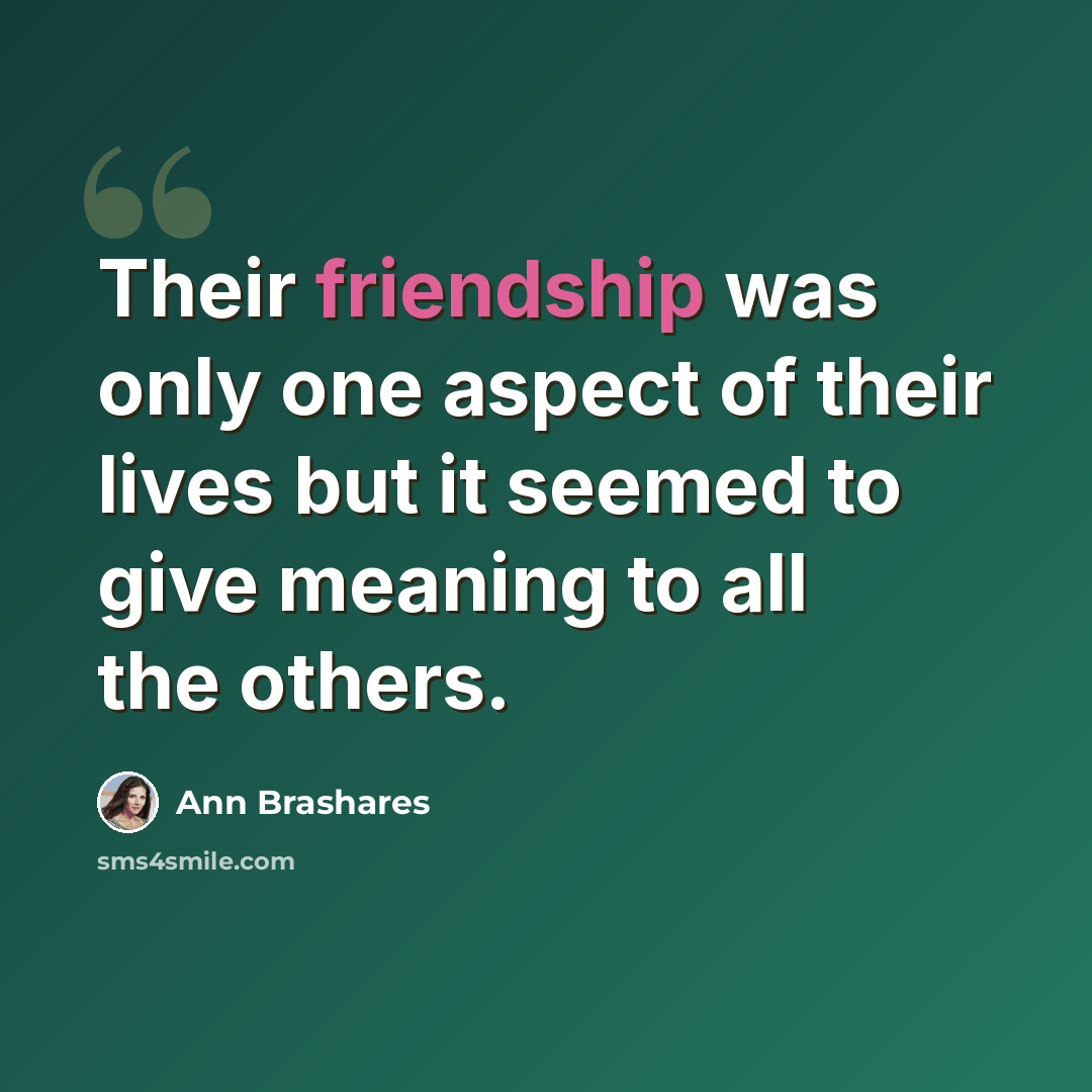 “Their friendship was only one aspect of their lives but it seemed to give meaning to all the others.” quote by Ann Brashares