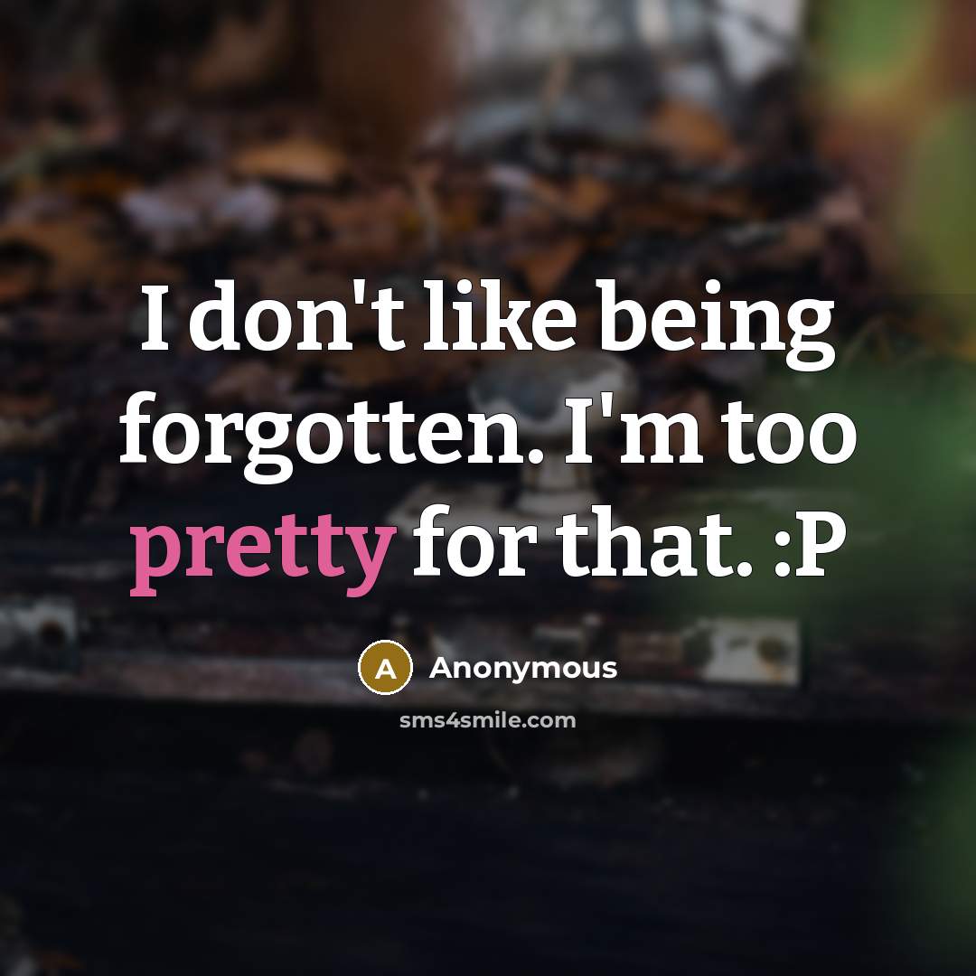 “I don't like being forgotten. I'm too pretty for that. :P” quote by Anonymous