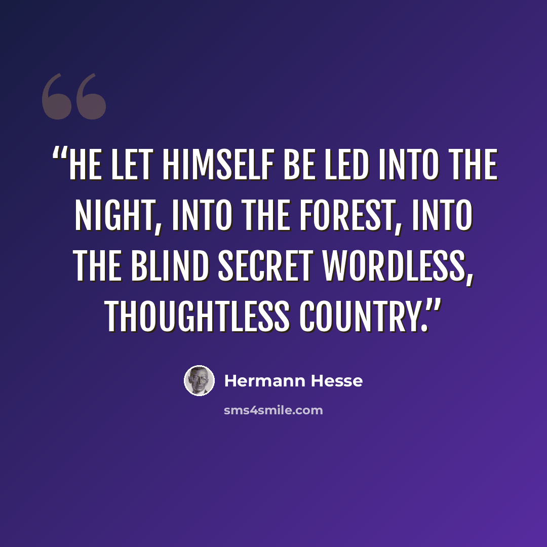 “He let himself be led into the night, into the forest, into the blind secret wordless, thoughtless country.” quote by Hermann Hesse