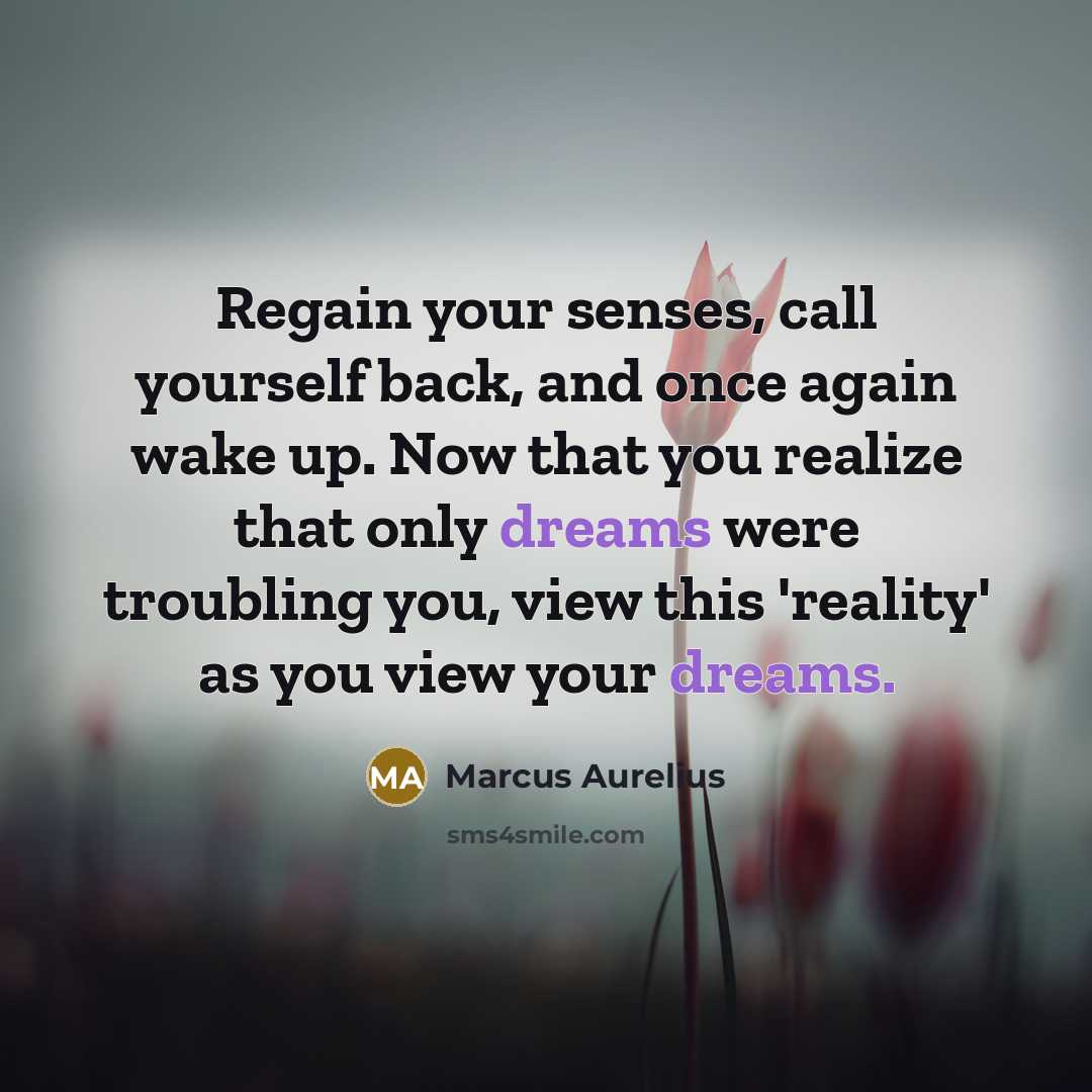 “Regain your senses, call yourself back, and once again wake up. Now that you realize that only dreams were troubling you, view this 'reality' as you view your dreams.” quote by Marcus Aurelius