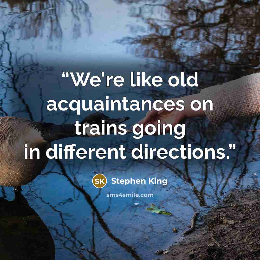 “We're like old acquaintances on trains going in different directions.” quote by Stephen King