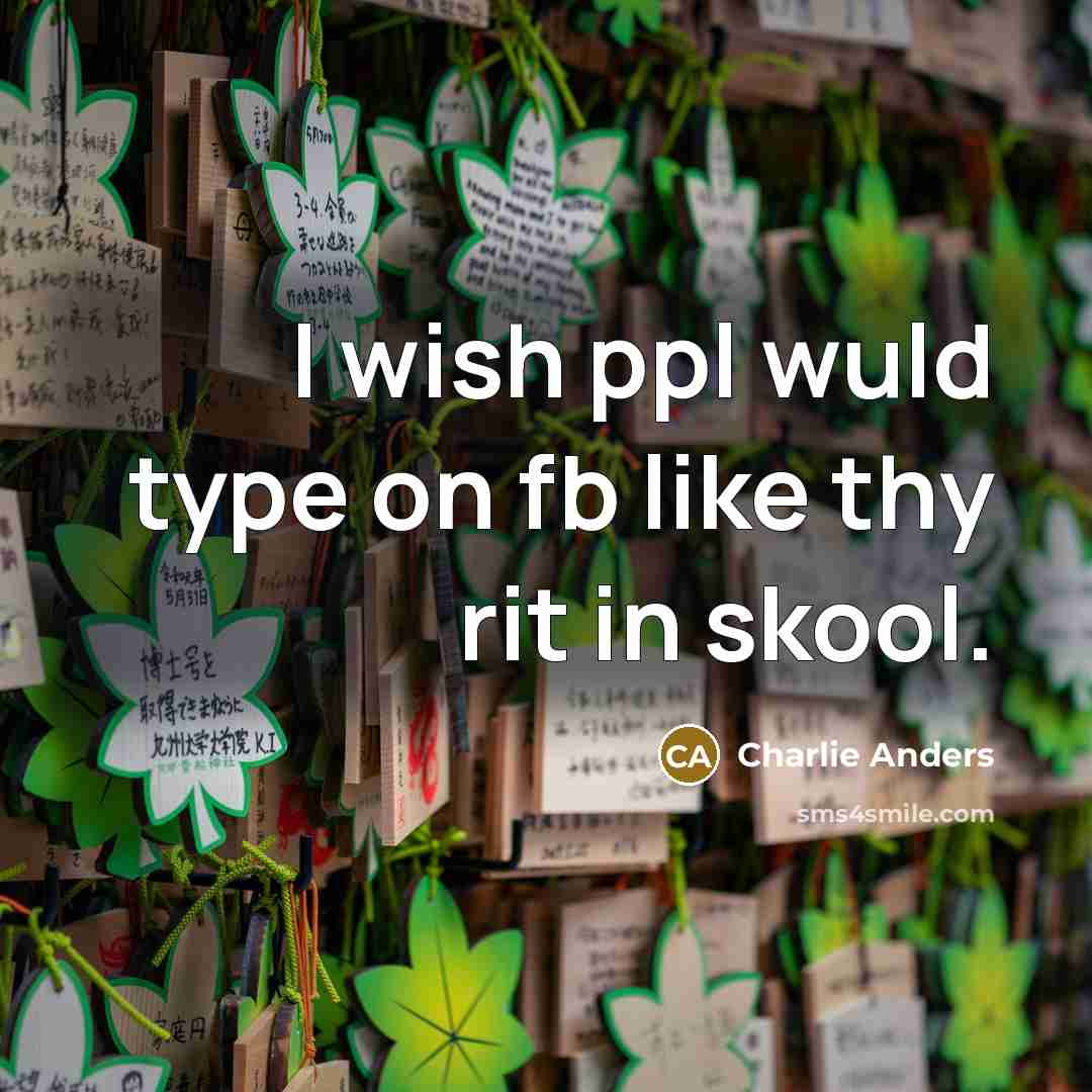 “I wish ppl wuld type on fb like thy rit in skool.” quote by Charlie Anders