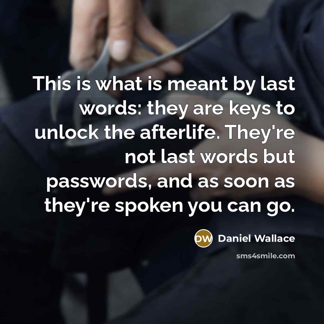 “This is what is meant by last words: they are keys to unlock the afterlife. They're not last words but passwords, and as soon as they're spoken you can go.” quote by Daniel Wallace