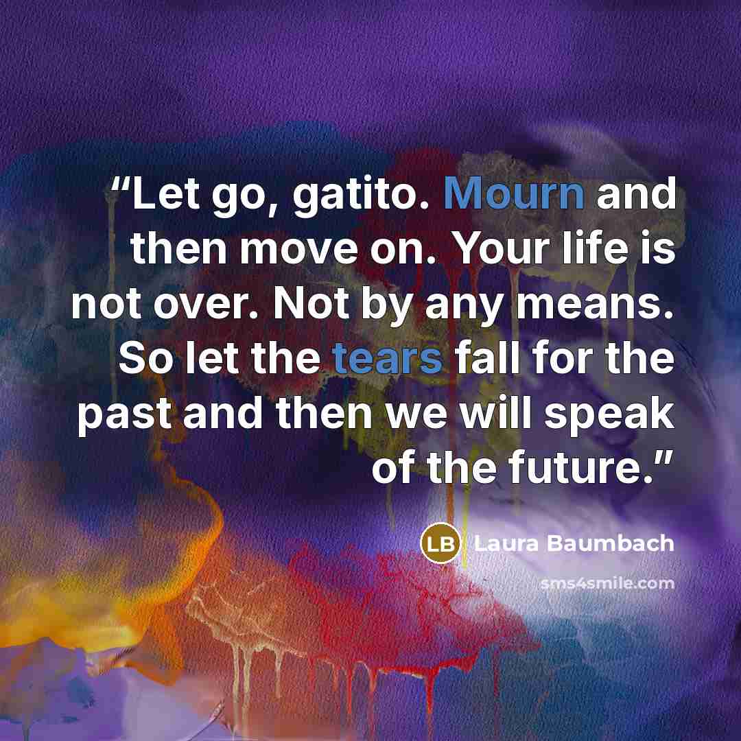 “Let go, gatito. Mourn and then move on. Your life is not over. Not by any means. So let the tears fall for the past and then we will speak of the future.” quote by Laura Baumbach