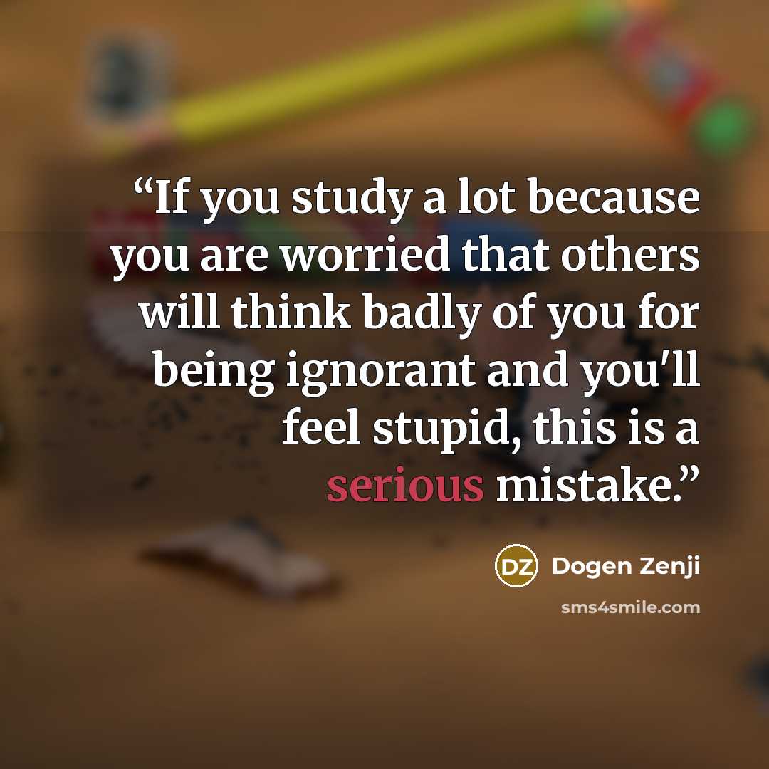 “If you study a lot because you are worried that others will think badly of you for being ignorant and you'll feel stupid, this is a serious mistake.” quote by Dogen Zenji