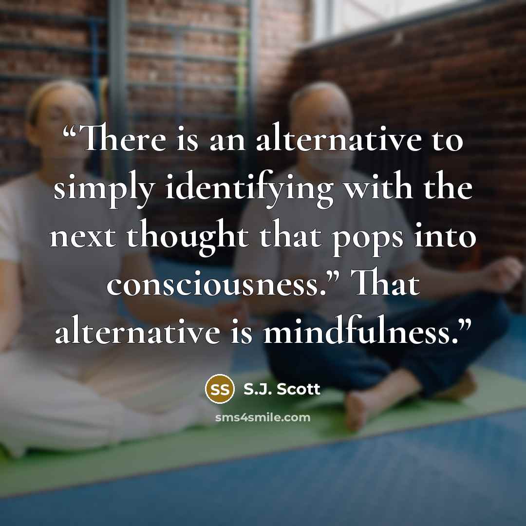 “There is an alternative to simply identifying with the next thought that pops into consciousness.” That alternative is mindfulness.” quote by S.J. Scott