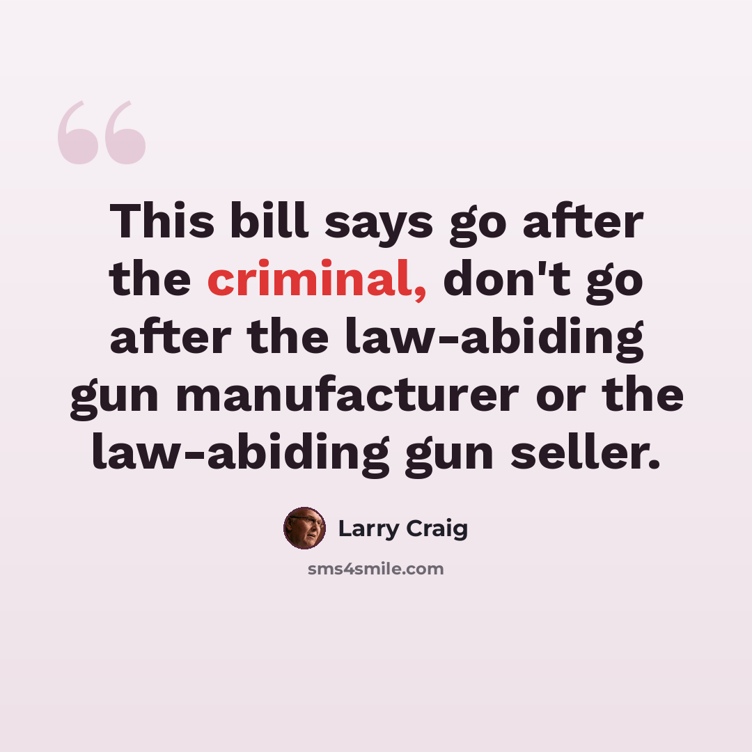 “This bill says go after the criminal, don't go after the law-abiding gun manufacturer or the law-abiding gun seller.” quote by Larry Craig