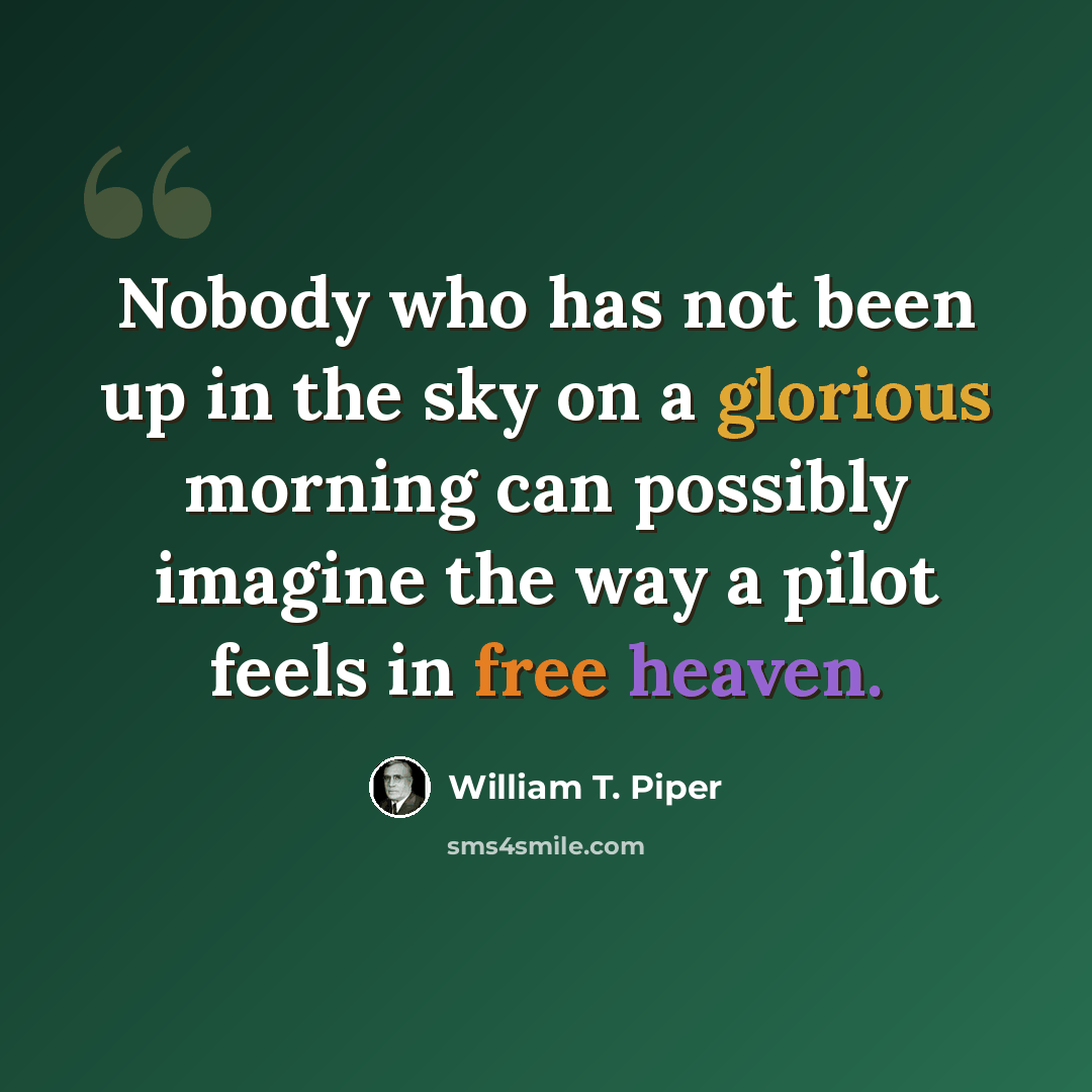 “Nobody who has not been up in the sky on a glorious morning can possibly imagine the way a pilot feels in free heaven.” quote by William T. Piper