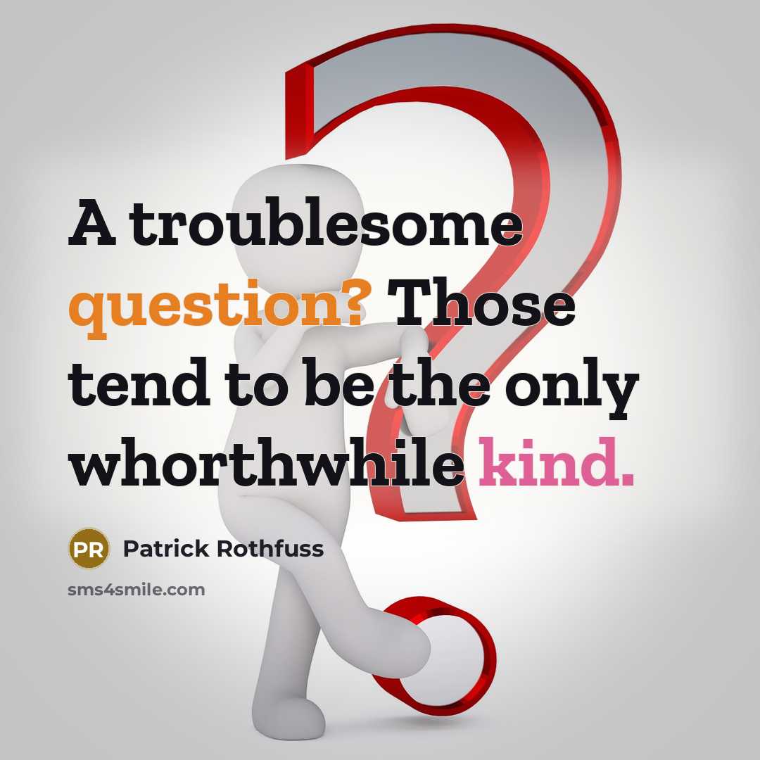 “A troublesome question? Those tend to be the only whorthwhile kind.” quote by Patrick Rothfuss