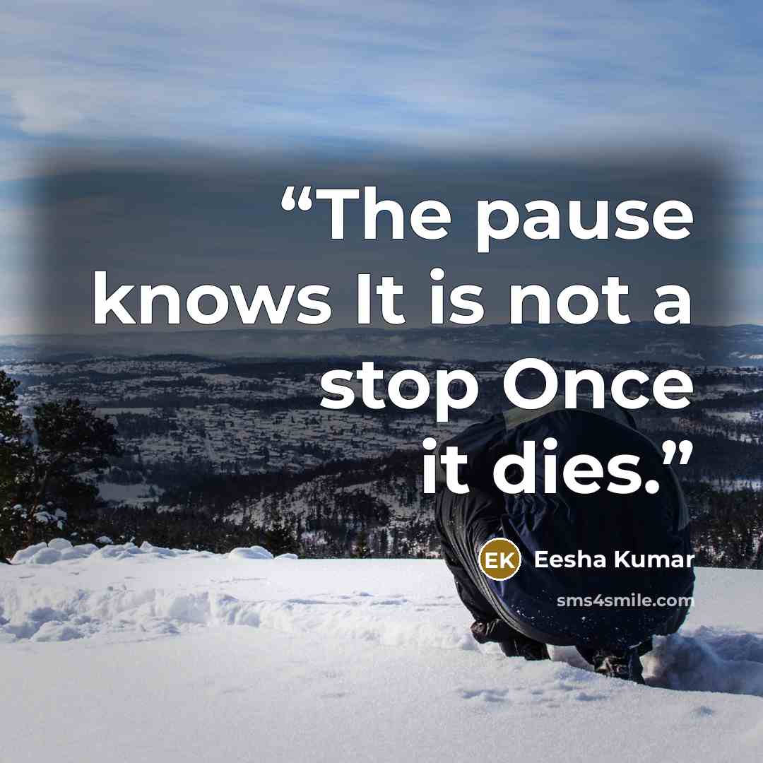 “The pause knows It is not a stop Once it dies.” quote by Eesha Kumar
