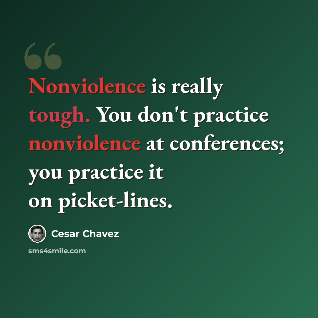 “Nonviolence is really tough. You don't practice nonviolence at conferences; you practice it on picket-lines.” quote by Cesar Chavez
